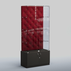 Высокая стеклянная витрина КАПИТОНЕ №5, Черный + 07 Dk. Red Велюр