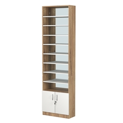 Стеллаж из ДСП с 8-ю полками 250x600 мм серии LEVEL-8 №4-2 (З/C - ЗЕРКАЛО), Дуб Канзас коричневый + Белый