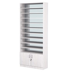 Стеллаж из ДСП с 10-ю полками 300x900 мм серии LEVEL-10 №12-2 (З/C - ЗЕРКАЛО), Ясень Анкор светлый