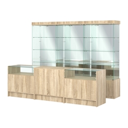 Комплект стеклянных витрин ИС-03 и прилавков ЭК-2, Дуб сонома