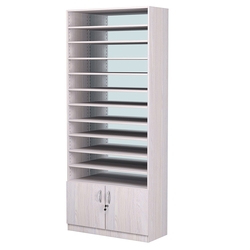 Стеллаж из ДСП с 10-ю полками 350x900 мм серии LEVEL-10 №13-2 (З/C - ЗЕРКАЛО), Ясень Анкор светлый