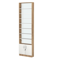 Стеллаж из ДСП с 7-ю полками 150x600 мм серии LEVEL-7 №2-1 (З/C - СТЕКЛО), Дуб Канзас коричневый + Белый