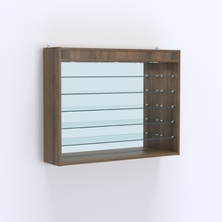 Витрина настенная №203-8Г открытая с пятью полками, зеркалом и подсветкой, Орех