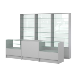 Комплект стеллажей со стеклянными полками U-6 №12-1 и прилавков ЭК-03, Серый