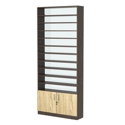 Стеллаж из ДСП с 10-ю полками 250x900 мм серии LEVEL-10 №11-1 (З/C - СТЕКЛО), Дуб Венге + Дуб Сонома