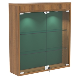 Настенная витрина с бархатом серии БАРОН №1-3А (две полки), Орех + 10 Green