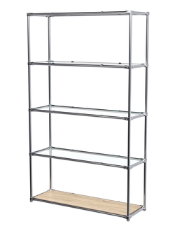 Торговый хромированный стеллаж с прозрачными полками №4, Дуб Сонома