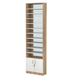 Стеллаж из ДСП с 10-ю полками 200x600 мм серии LEVEL-10 №3-2 (З/C - ЗЕРКАЛО), Дуб Канзас коричневый + Белый