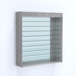 Витрина настенная №204-8Г зеркальная без дверей с фризом и девятью полками, Бетон Чикаго светло-серый F186 ST9