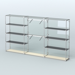 Торговая система ХРОМ (задняя стенка - стекло) 3600 мм с тонированными полками и поручнями №6, Крем Вайс