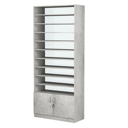 Стеллаж из ДСП с 10-ю полками 400x900 мм серии LEVEL-10 №14-1 (З/C - СТЕКЛО), Метрополитан Грей