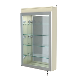 Витрина настенная №2-4А зеркальная с четырьмя полками и подсветкой серии Collecto, Крем Вайс