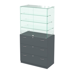 Прилавок с тремя стеклянными полками и выдвижными ящиками Селена-103, Темно-Серый