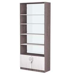 Стеллаж из ДСП с 4-мя полками 350x900 мм серии LEVEL-4 №13-1 (З/C - СТЕКЛО), Ясень Анкор темный + Ясень Анкор светлый