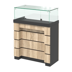 Торговый прилавок с утопленным фасадом и широкими ящиками №УФ-4-900, Черный + Дуб Сонома