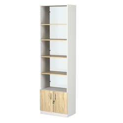 Стеллаж из ДСП с 4-мя полками 350x600 мм серии LEVEL-4 №6-1 (З/C - СТЕКЛО), Белый + Дуб Сонома