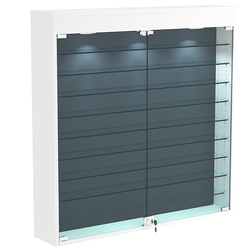 Настенная витрина с бархатом серии БАРОН №4-4А (девять полок), Белый + + 11 Blue