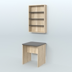 Распаковочный квадратный стол с антресолью для аптеки Р-01, Дуб Сонома + Черный