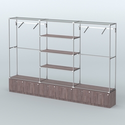 Торговая система ХРОМ без ДСП 3600 мм с тумбами Т15, полками ДСП и поручнями №6, Ясень Анкор темный