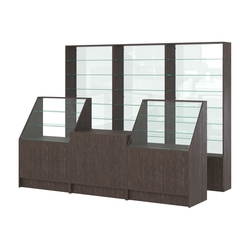 Комплект стеллажей со стеклянными полками U-6 №12-1 и прилавков ЭК-07, Дуб Венге