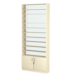 Стеллаж из ДСП с 10-ю полками 200x900 мм серии LEVEL-10 №10-1 (З/C - СТЕКЛО), Крем Вайс