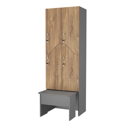 Шкаф для раздевалок с задвижной скамейкой КОМБО-Элегия №2-2Б, Темно-серый+Дуб Канзас коричневый