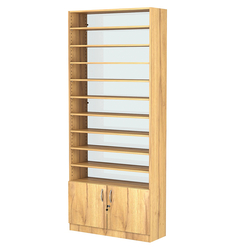 Стеллаж из ДСП с 9-ю полками 300x900 мм серии LEVEL-9 №12-1 (З/C - СТЕКЛО), Дуб Золотистый