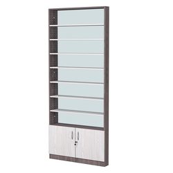 Стеллаж из ДСП с 7-ю полками 100x900 мм серии LEVEL-7 №8-2 (З/C - ЗЕРКАЛО), Ясень Анкор темный + Ясень Анкор светлый