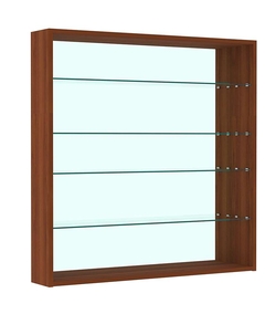 Витрина настенная №4-2Г открытая с прозрачными полками и зеркалом, Орех