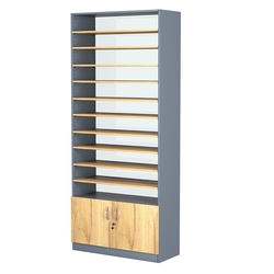 Стеллаж из ДСП с 10-ю полками 400x900 мм серии LEVEL-10 №14-1 (З/C - СТЕКЛО), Темно-Серый  + Дуб Золотистый