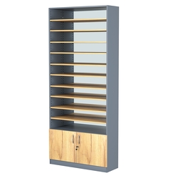 Стеллаж из ДСП с 10-ю полками 300x900 мм серии LEVEL-10 №12-2 (З/C - ЗЕРКАЛО), Темно-Серый  + Дуб Золотистый