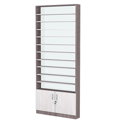 Стеллаж из ДСП с 10-ю полками 150x900 мм серии LEVEL-10 №9-1 (З/C - СТЕКЛО), Ясень Анкор темный + Ясень Анкор светлый