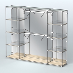 Торговая система ХРОМ (задняя стенка - зеркало) 3600 мм с зеркальными полками и поручнями №7, Дуб Сонома