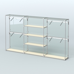 Торговая система ХРОМ (задняя стенка - стекло) 3600 мм с полками ДСП и поручнями №5, Крем Вайс