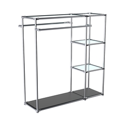 Хромированный стенд-вешало TD-41 №1-1 Хром с полками стекло 6мм, Черный