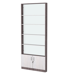 Стеллаж из ДСП с 4-мя полками 100x900 мм серии LEVEL-4 №8-1 (З/C - СТЕКЛО), Ясень Анкор темный + Ясень Анкор светлый