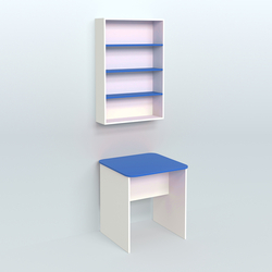 Распаковочный квадратный стол с антресолью для аптеки Р-01, Белый + Делфт голубой