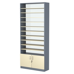 Стеллаж из ДСП с 10-ю полками 300x900 мм серии LEVEL-10 №12-1 (З/C - СТЕКЛО), Темно-серый + Крем Вайс