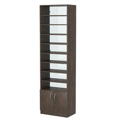 Стеллаж из ДСП с 8-ю полками 350x600 мм серии LEVEL-8 №6-1 (З/C - СТЕКЛО), Дуб Венге