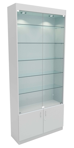 Стеклянная витрина серии Эконом № 300-1-5 (задняя стенка ДВП), Серый