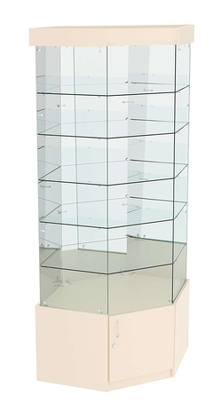 Витрина "Истра" угловая №9119, шестигранная (З.С-зеркало), без дверей, Крем Вайс