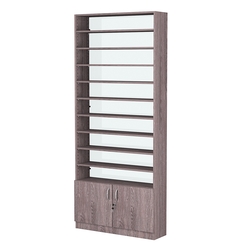 Стеллаж из ДСП с 10-ю полками 250x900 мм серии LEVEL-10 №11-1 (З/C - СТЕКЛО), Ясень Анкор темный