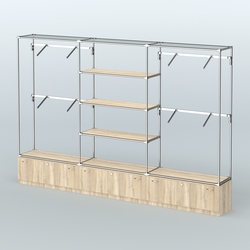 Торговая система ХРОМ без ДСП 3600 мм с тумбами Т11, полками ДСП и поручнями №3, Дуб Сонома