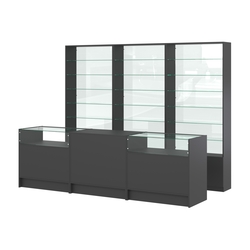 Комплект стеллажей со стеклянными полками U-6 №12-1 и прилавков ЭК-02, Черный