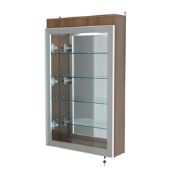 Витрина настенная №2-4А зеркальная с четырьмя полками и подсветкой серии Collecto, Орех