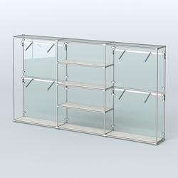 Торговая система ХРОМ (задняя стенка - стекло) 3600 мм с полками ДСП и поручнями №5, Метрополитан Грей