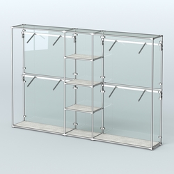 Торговая система ХРОМ (задняя стенка - стекло) 3030 мм с полками ДСП и поручнями №8, Метрополитан Грей