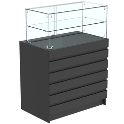 Торговый прилавок со стеклянной надставкой и фасадными панелями №1Э-01, Черный