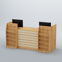 Ресепшен Атлант с накладными планками и наклонными полками №7, Дуб Золотистый и Крем Вайс