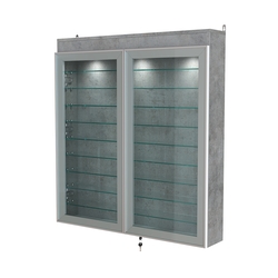 Витрина настенная №4-7А с фризом и девятью стеклянными полками серии Collecto, Бетон Чикаго светло-серый F186 ST9